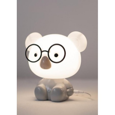 Dettaglio laterale della lampada Koala illuminata con cavo USB