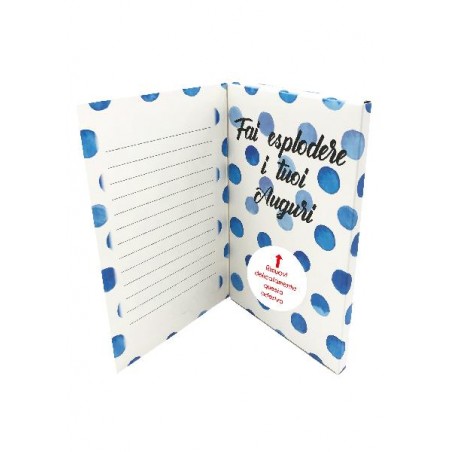 Interno Biglietto Esplosivo Tanti Auguri Lui con scritta “Fai esplodere i tuoi auguri” e righe per dedica