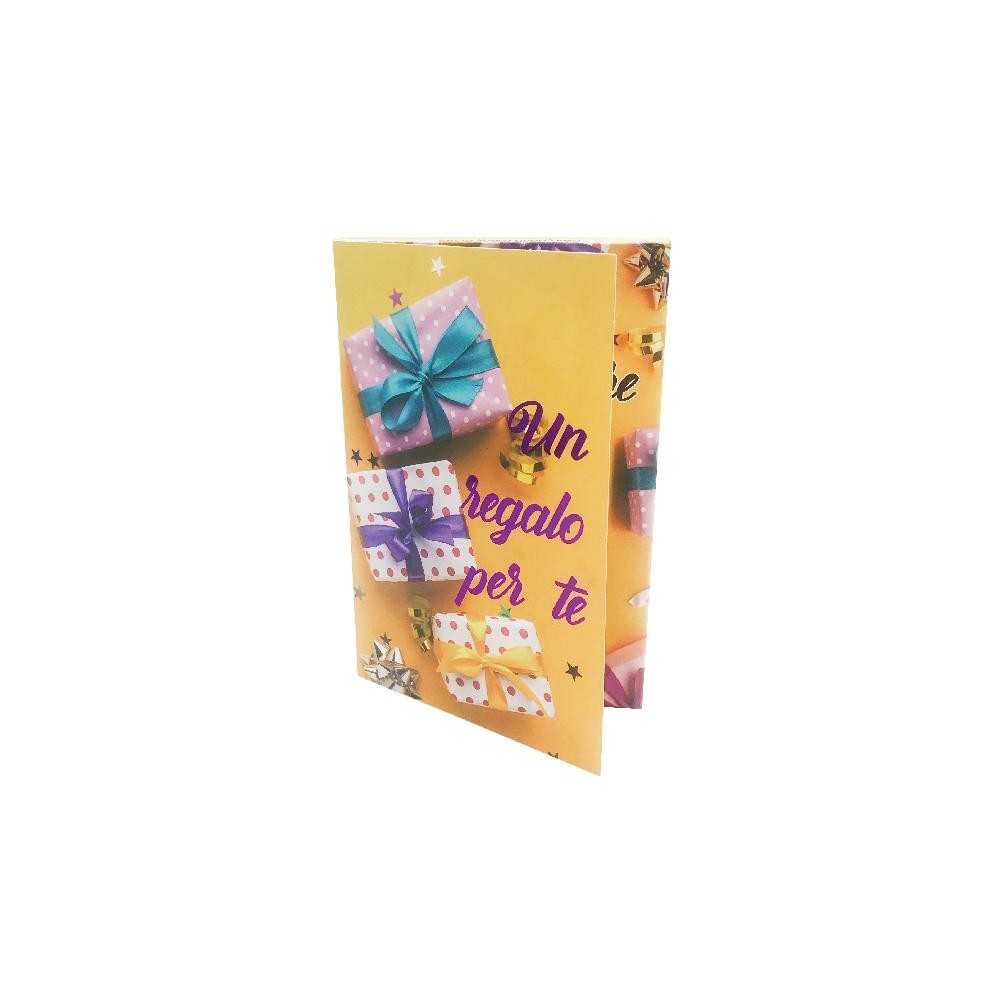 Biglietto Esplosivo Un Regalo Per Te – copertina con pacchi regalo colorati su sfondo giallo