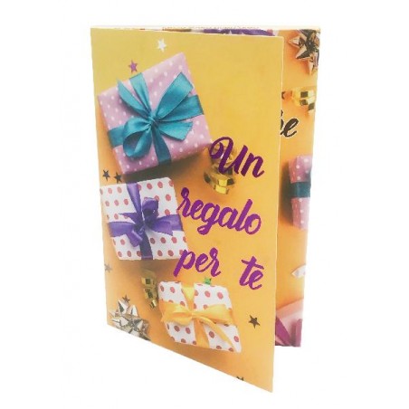 Biglietto Esplosivo Un Regalo Per Te – copertina con pacchi regalo colorati su sfondo giallo