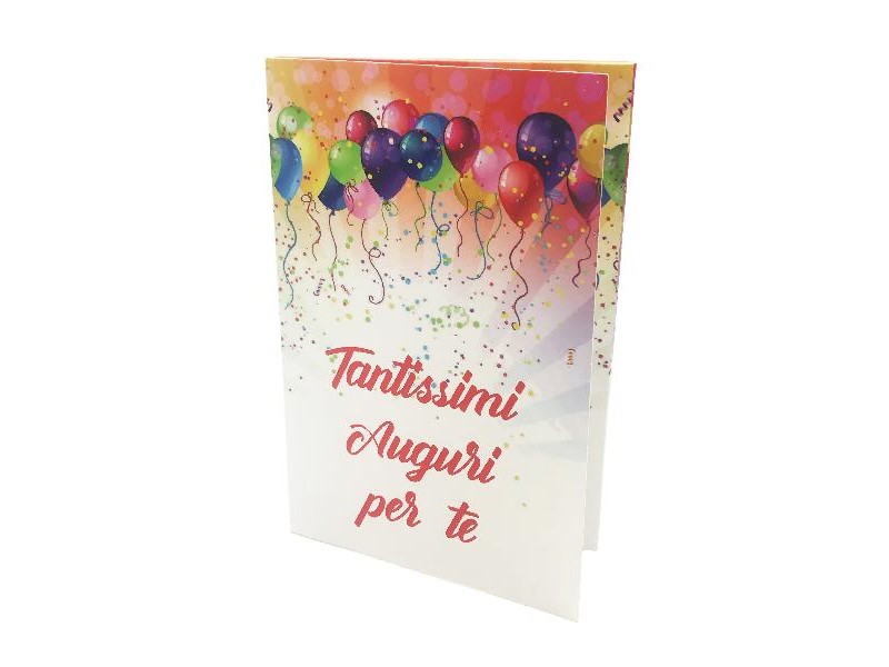 Copertina con palloncini colorati e scritta "Tantissimi Auguri per te"
