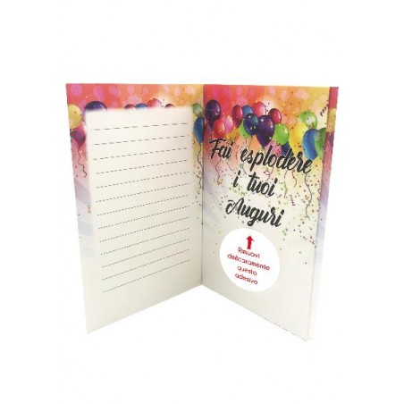 Interno con frase "Fai esplodere i tuoi auguri" e spazio per messaggio personale