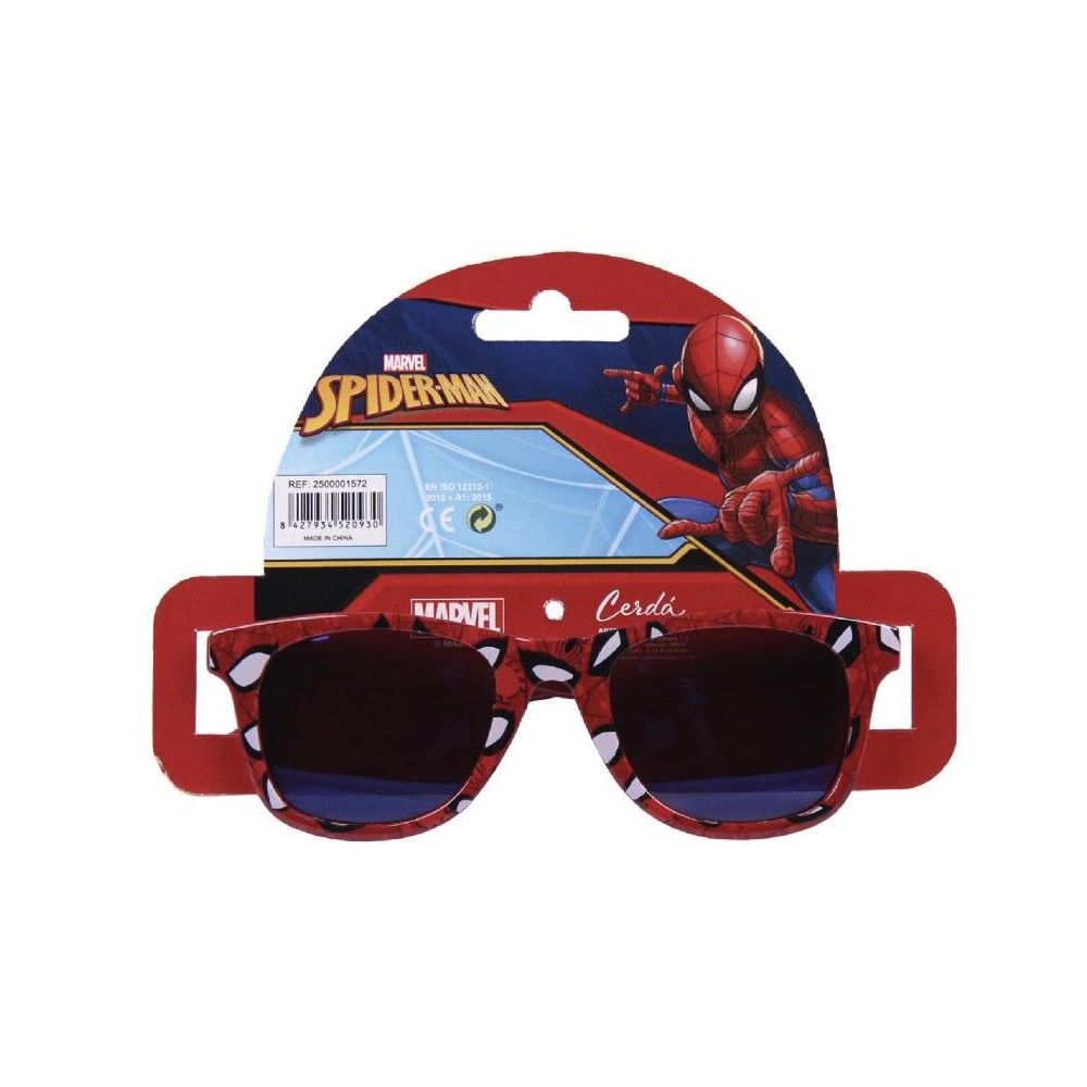 Occhiali da sole Spider-Man per bambini – Montatura rossa con grafiche Marvel e lenti scure certificate UV.