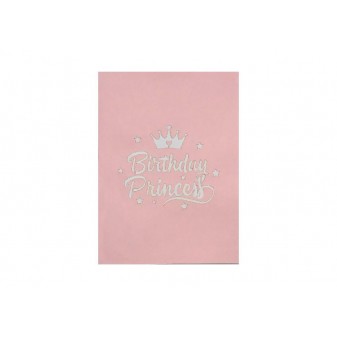 Copertina rosa con scritta “Birthday Princess” intagliata a laser e corona