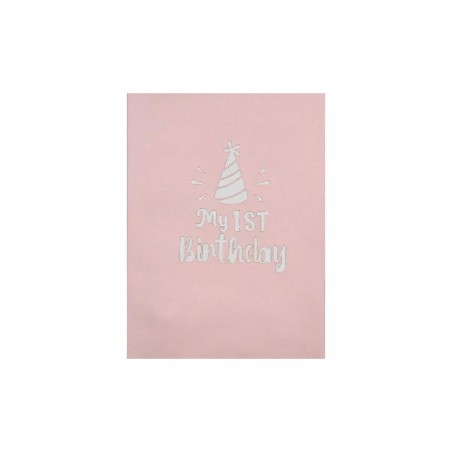 Copertina rosa “My 1st Birthday” con cappellino da festa bianco