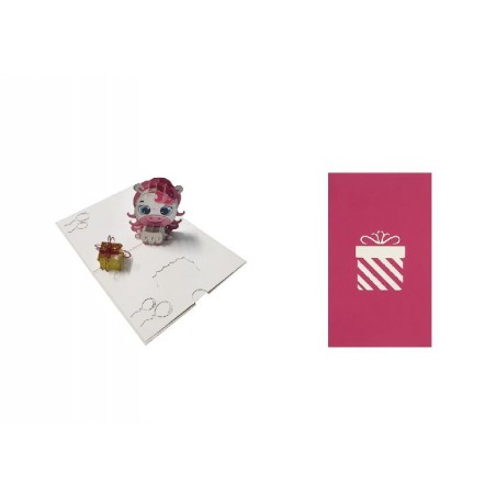 Biglietto aperto con personaggio baby pop-up e decorazioni infantili