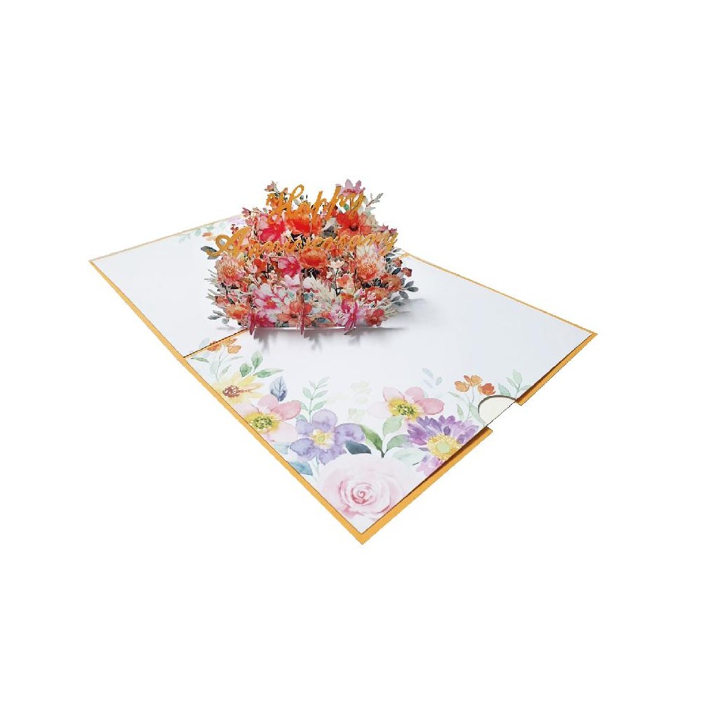 Biglietto di anniversario pop-up con bouquet floreale tridimensionale