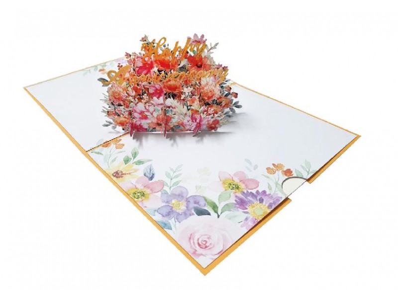 Biglietto di anniversario pop-up con bouquet floreale tridimensionale