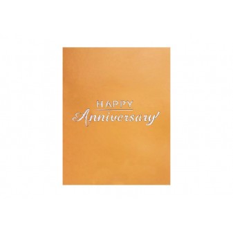 Copertina arancione con scritta “Happy Anniversary” bianca