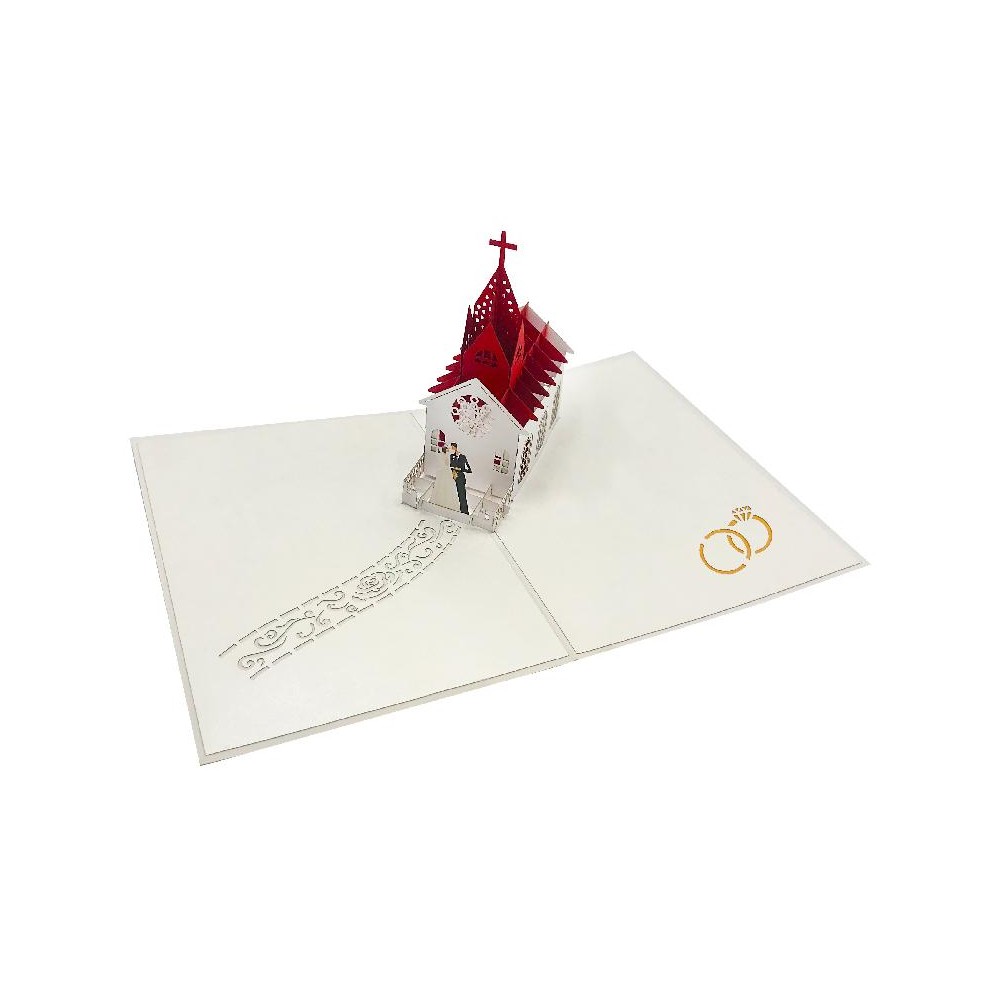 Biglietto matrimonio pop-up con chiesa 3D e sposi