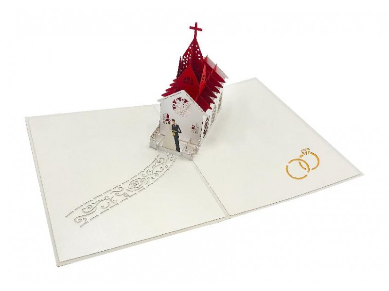 Biglietto matrimonio pop-up con chiesa 3D e sposi