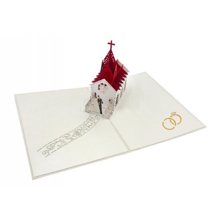 Biglietto matrimonio pop-up con chiesa 3D e sposi