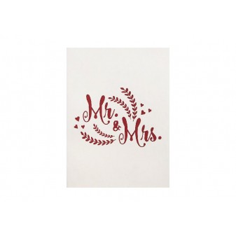 Copertina bianca con scritta decorativa “Mr & Mrs.” rossa