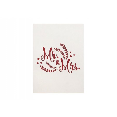 Copertina bianca con scritta decorativa “Mr & Mrs.” rossa