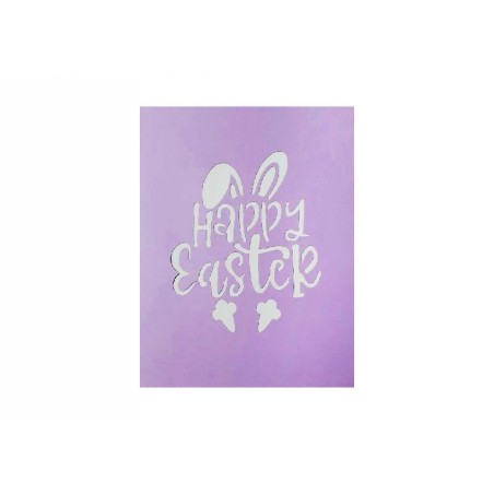 Copertina lilla con scritta “Happy Easter” e decorazioni intagliate