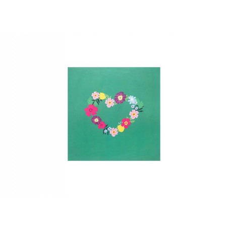 Copertina biglietto pop-up con cuore di fiori su sfondo verde