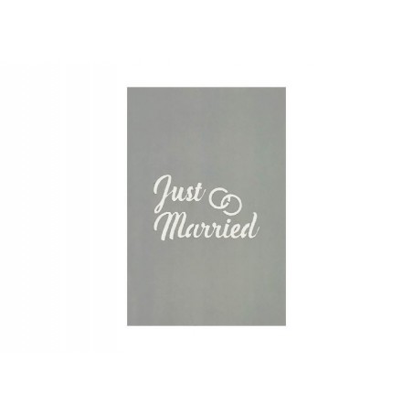 Vista completa biglietto pop-up Just Married con scena nuziale 3D
