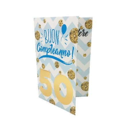 Esterno biglietto esplosivo 50 anni per lui con palloncino dorato