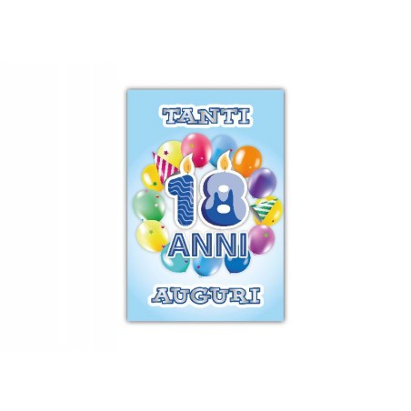 Copertina biglietto pop-up 18 anni con palloncini e scritta “Tanti Auguri”