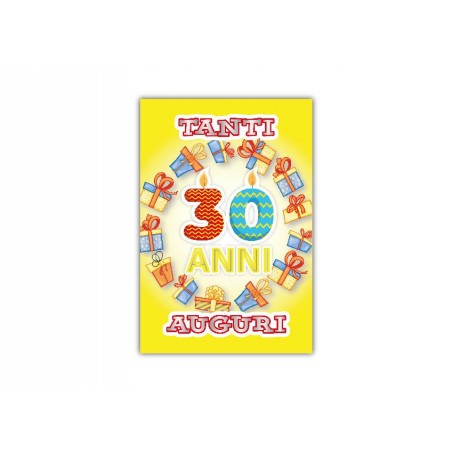 Copertina biglietto “30 Anni” con scritta Tanti Auguri e doni stilizzati