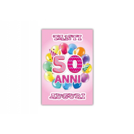 Copertina biglietto 50 anni “Tanti Auguri” rosa e fucsia