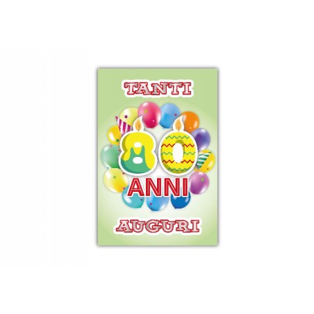 Copertina biglietto “Tanti Auguri 80 Anni” su sfondo verde pastello