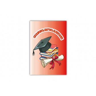 Copertina biglietto laurea “Congratulazioni” con libri e tocco accademico