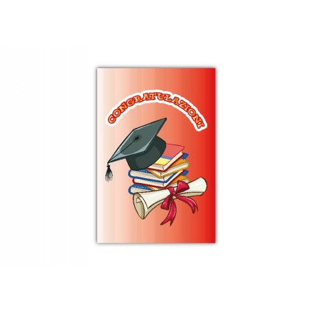 Copertina biglietto laurea “Congratulazioni” con libri e tocco accademico
