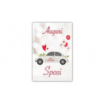 Interno pop-up 3D con auto, cuori e scritta “Felice Matrimonio”