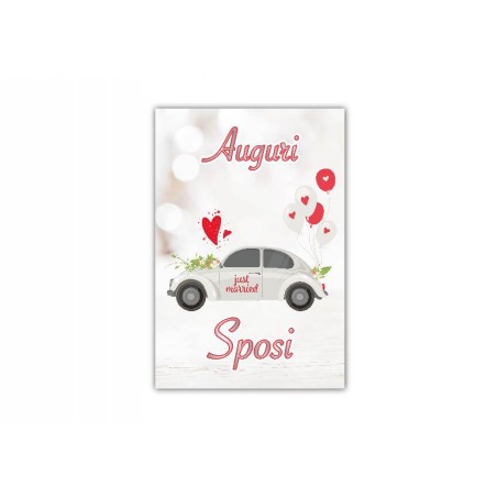 Interno pop-up 3D con auto, cuori e scritta “Felice Matrimonio”