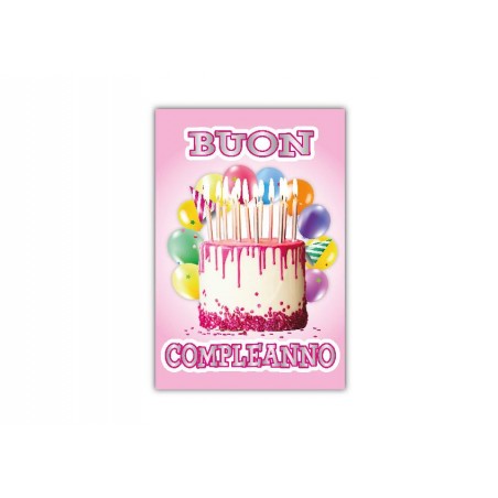 Biglietto interno “Buon Compleanno” con torta rosa e candeline