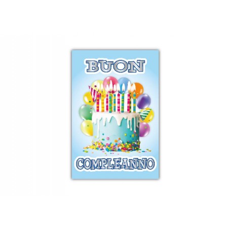 Biglietto interno “Buon Compleanno” con torta blu e palloncini