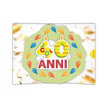 Biglietto 40 anni pop-up con candeline e palloncini colorati