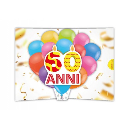 Biglietto 60 anni pop-up con numero candeline e palloncini colorati