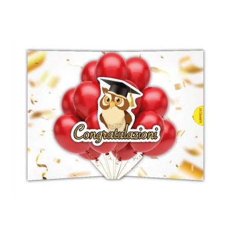 Biglietto di laurea gufo con palloncini rossi pop-up 3D Surprise