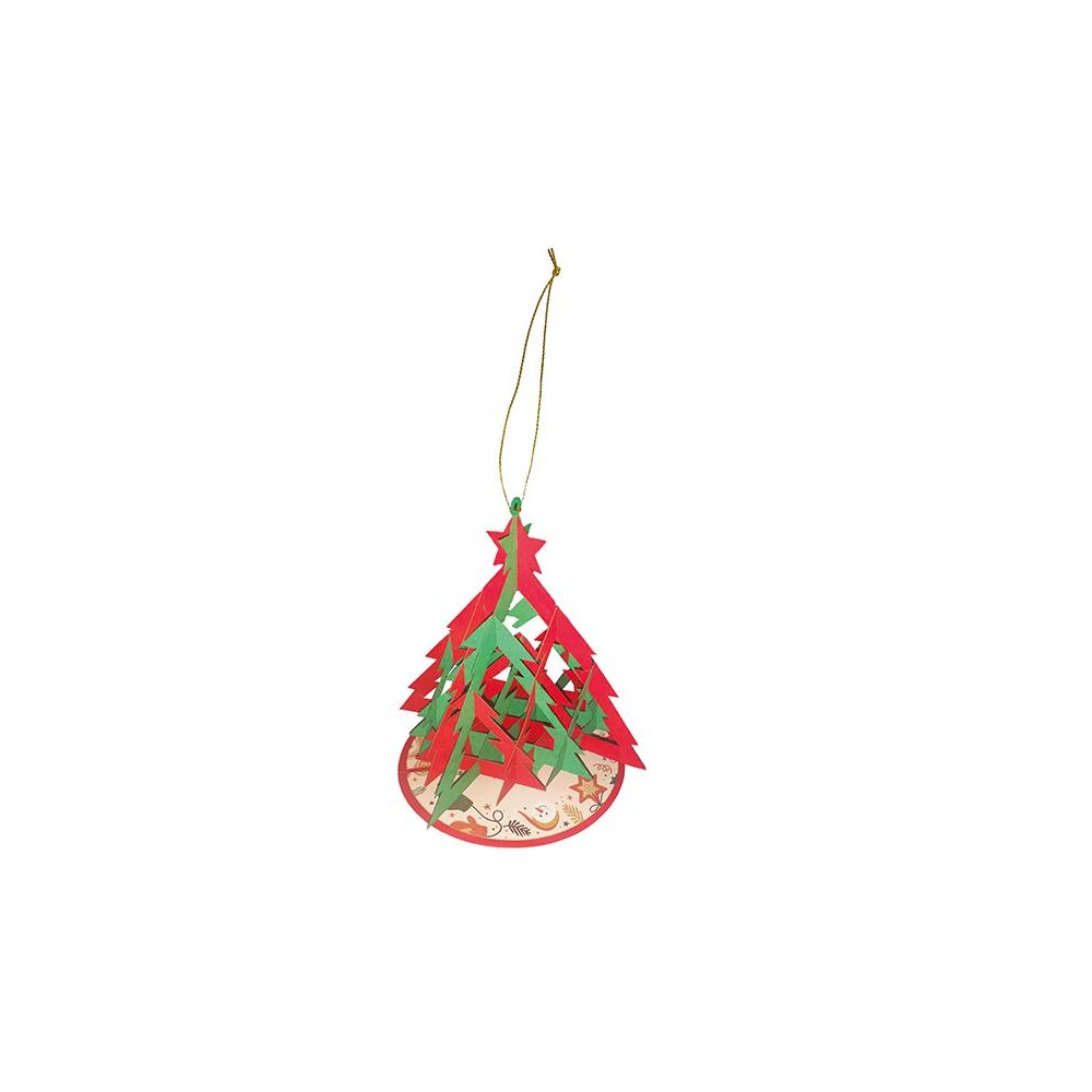 Biglietto di Natale appendibile Origami 3D con albero rosso e verde