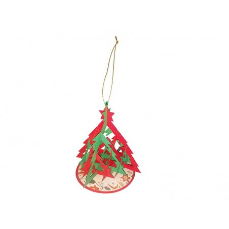 Biglietto di Natale appendibile Origami 3D con albero rosso e verde