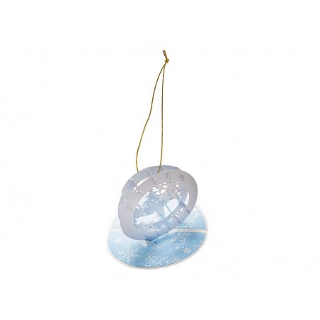 Biglietto natalizio 3D appendibile a forma di sfera bianca con fiocchi di neve azzurri