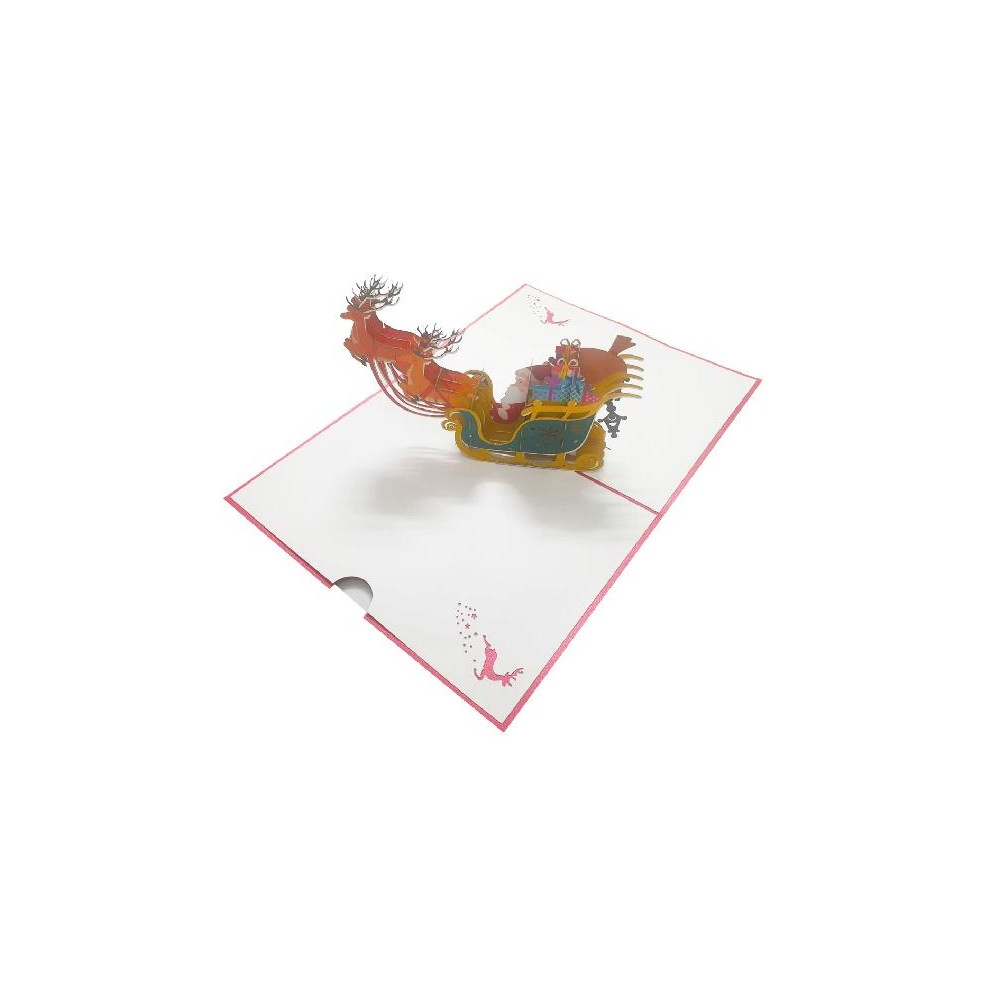 Biglietto di Natale Pop-up 3D con Babbo Natale su slitta e renne