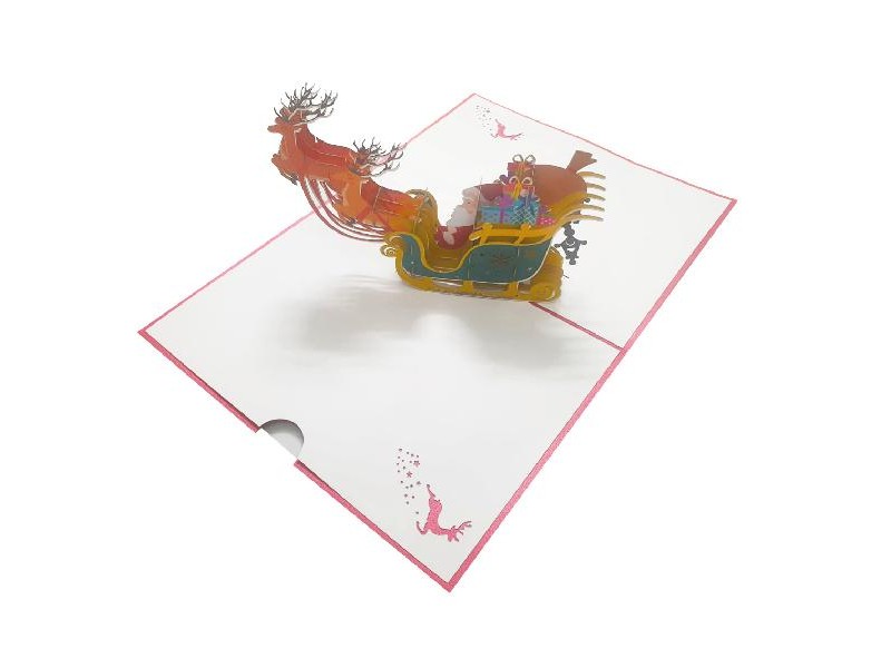 Biglietto di Natale Pop-up 3D con Babbo Natale su slitta e renne