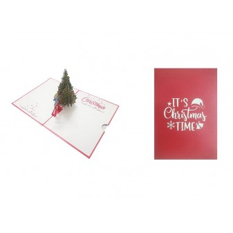 Copertina rossa con scritta bianca “It’s Christmas Time” e simboli natalizi