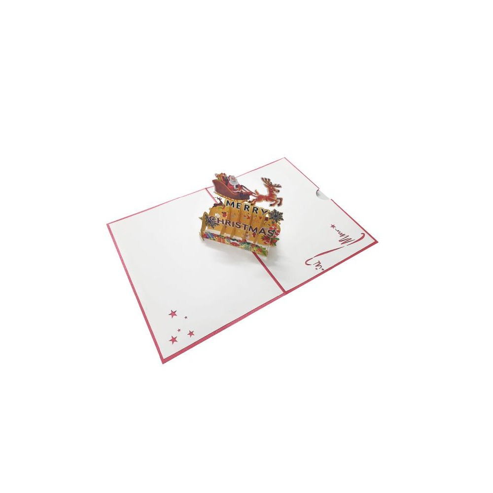 Biglietto di Natale pop-up con Babbo Natale, renna e scritta Merry Christmas