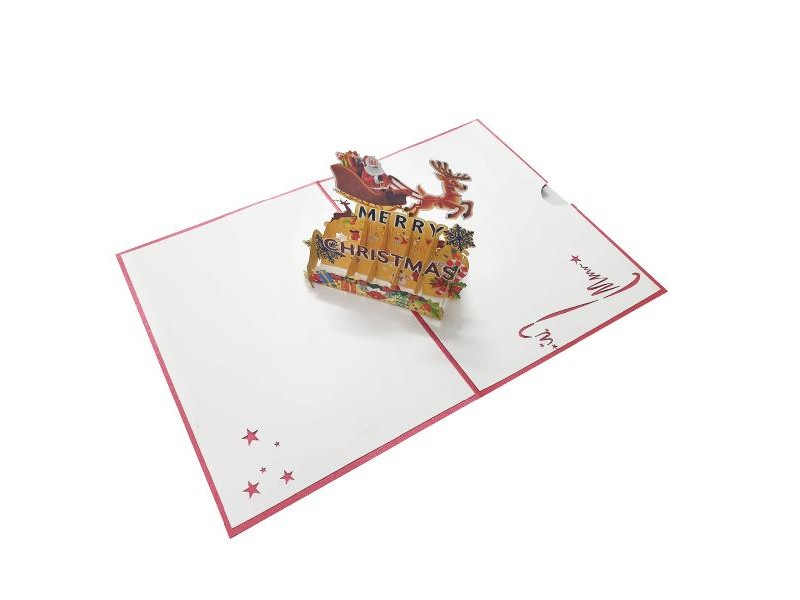 Biglietto di Natale pop-up con Babbo Natale, renna e scritta Merry Christmas
