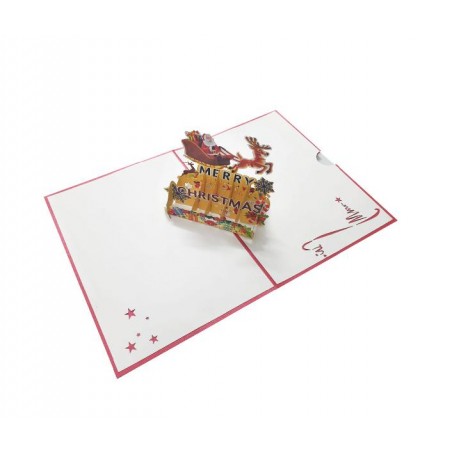 Biglietto di Natale pop-up con Babbo Natale, renna e scritta Merry Christmas
