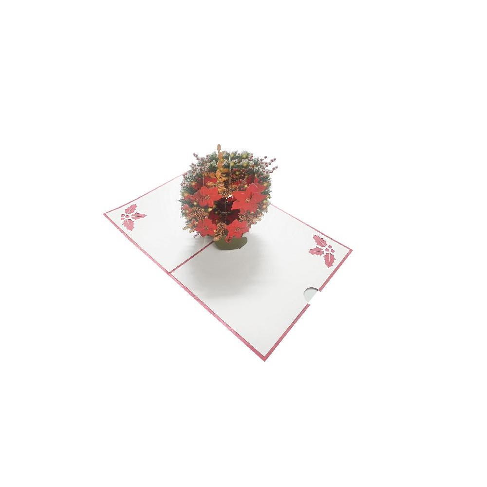 Biglietto di Natale Stella di Natale rosso e verde pop-up origami