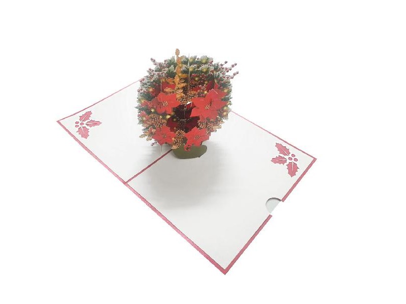 Biglietto di Natale Stella di Natale rosso e verde pop-up origami