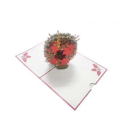 Biglietto di Natale Stella di Natale rosso e verde pop-up origami