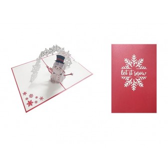 Copertina biglietto rosso con fiocco di neve e scritta “Let it snow”