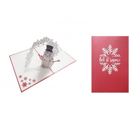 Copertina biglietto rosso con fiocco di neve e scritta “Let it snow”