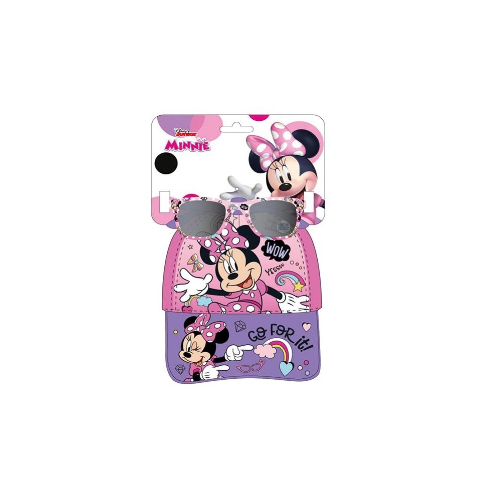 Set Occhiali da Sole e Cappello Minnie – Protezione UV 100%, design rosa e viola con stampa Disney.
